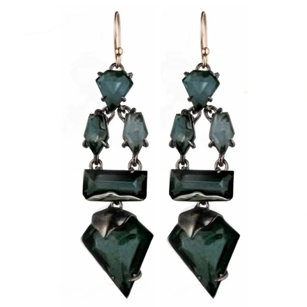 ALEXIS BITTAR • Gray Jadeite Stone & Crystal Drop Earrings